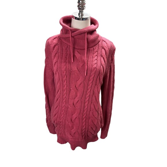 LL Bean Sweater Women's Size Medium Pale Red Turtle Neck 100% Cotton - Picture 1 of 7